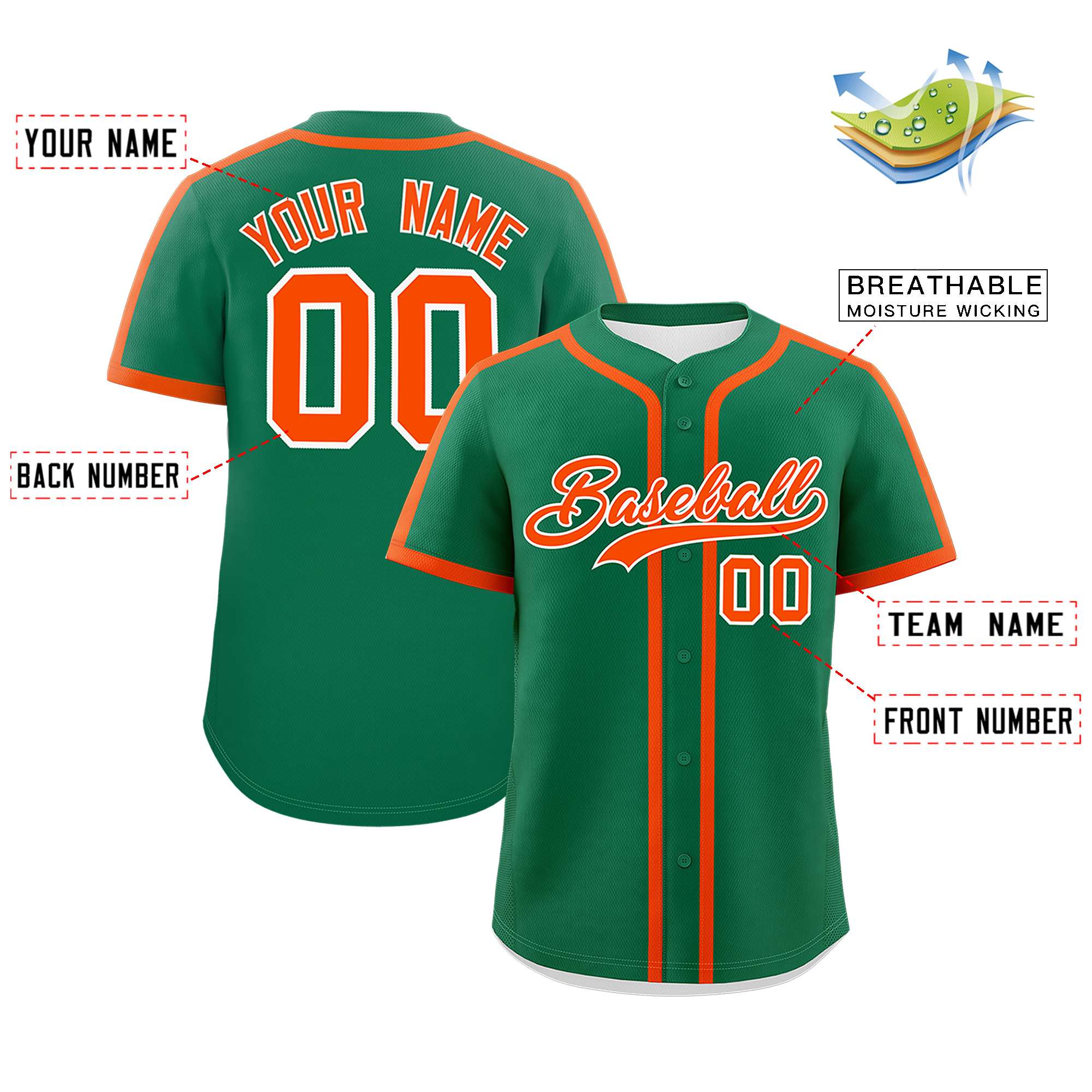 Custom Kelly Green Orange Personalized Classic Authentic Baseball Jersey