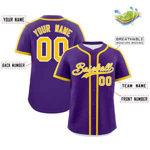 Custom Purple Gold Personalized Classic Authentic Baseball Jersey