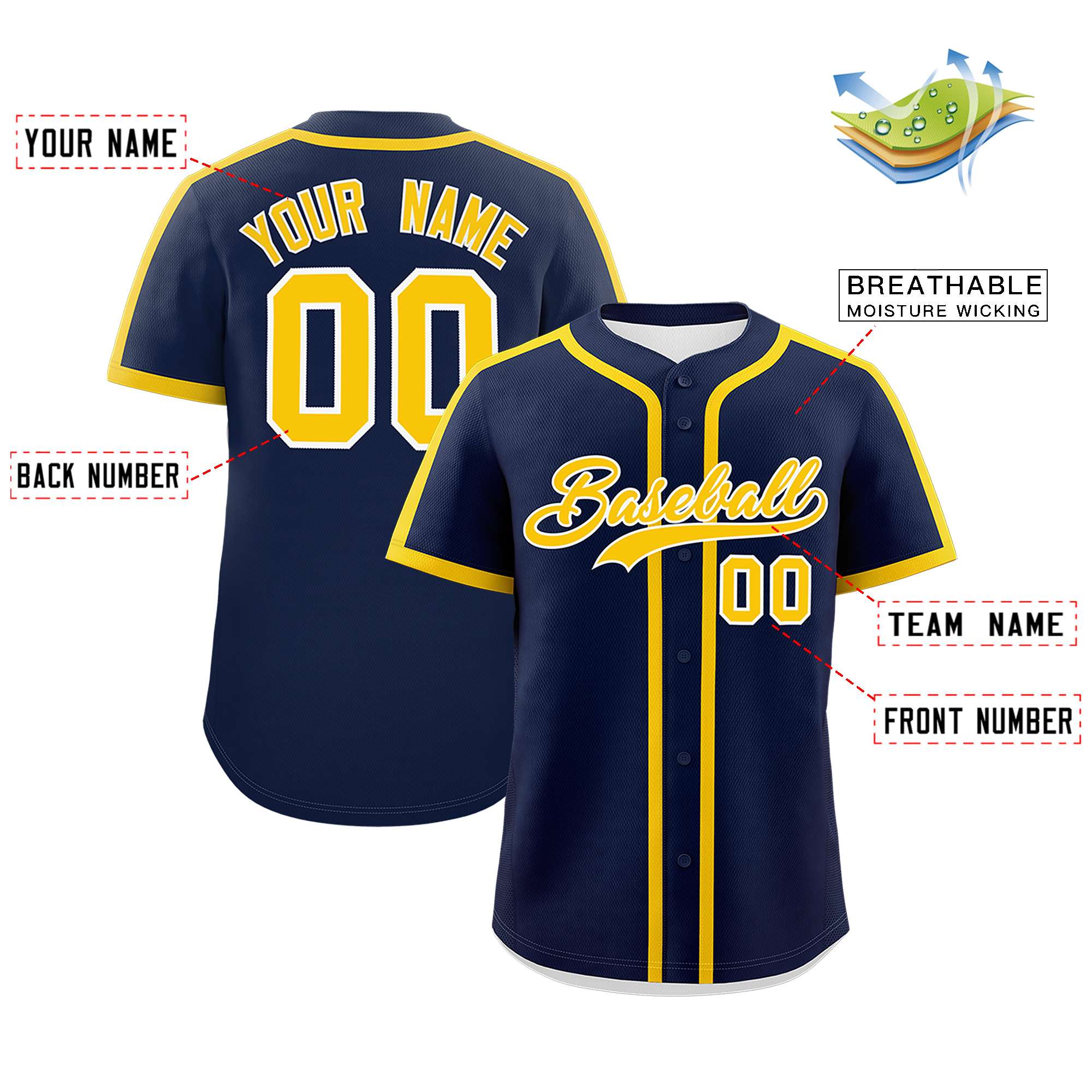 Custom Navy Gold Personalized Classic Authentic Baseball Jersey