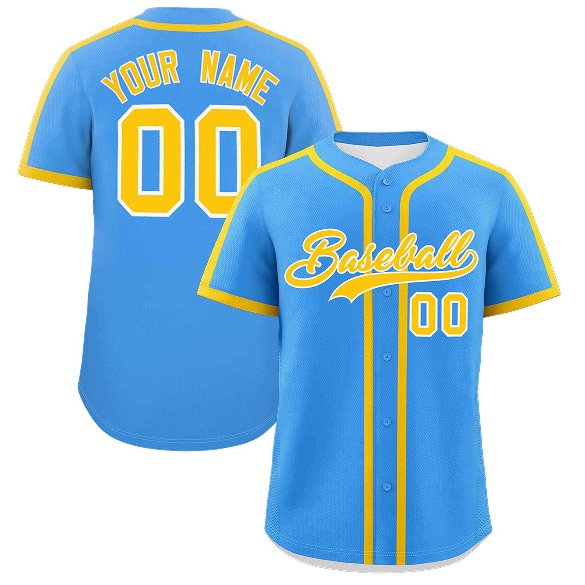 Custom Powder Blue Gold Personalized Classic Authentic Baseball Jersey