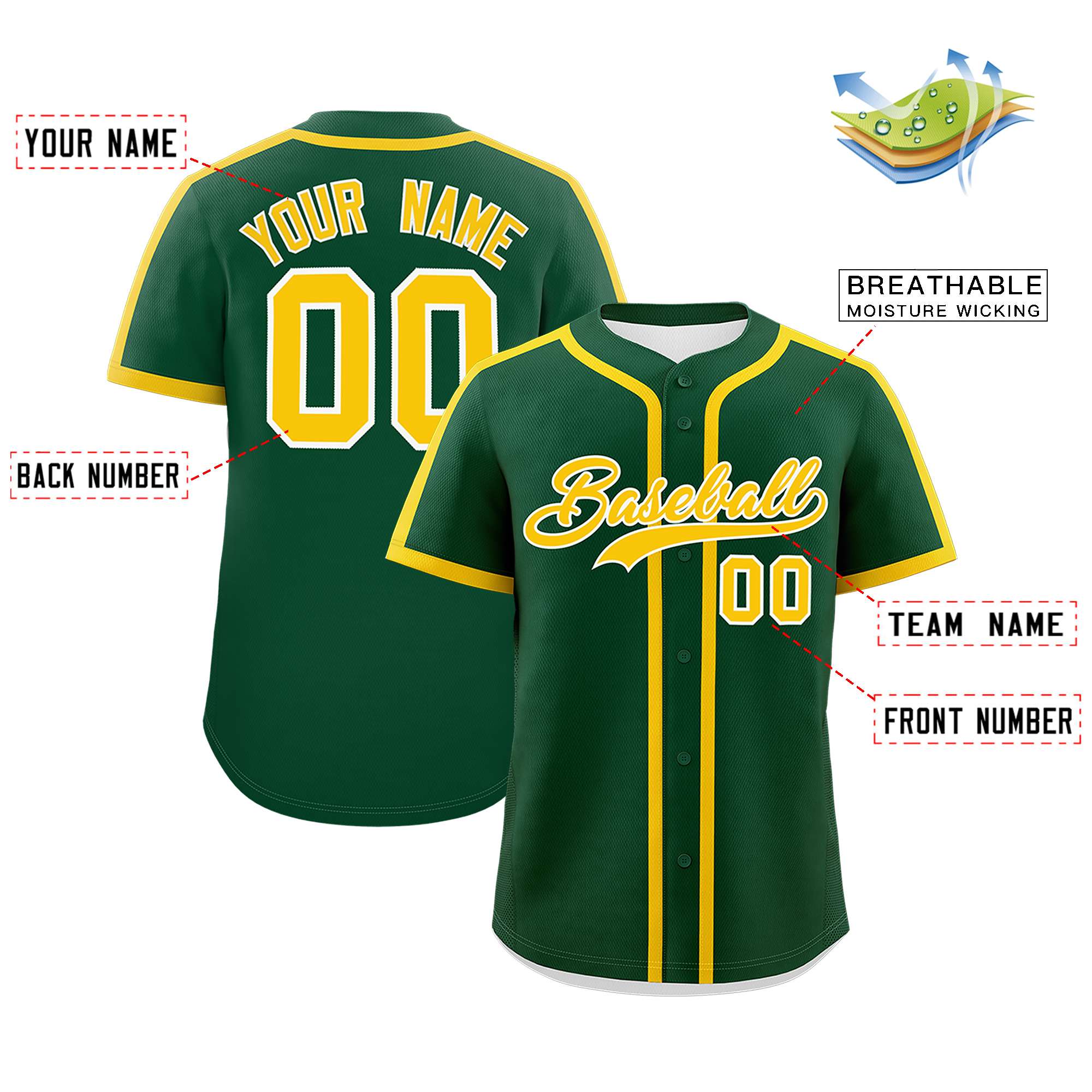 Custom Kelly Green Gold Personalized Classic Authentic Baseball Jersey