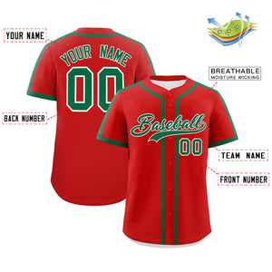 Custom Red Kelly Green Personalized Classic Authentic Baseball Jersey