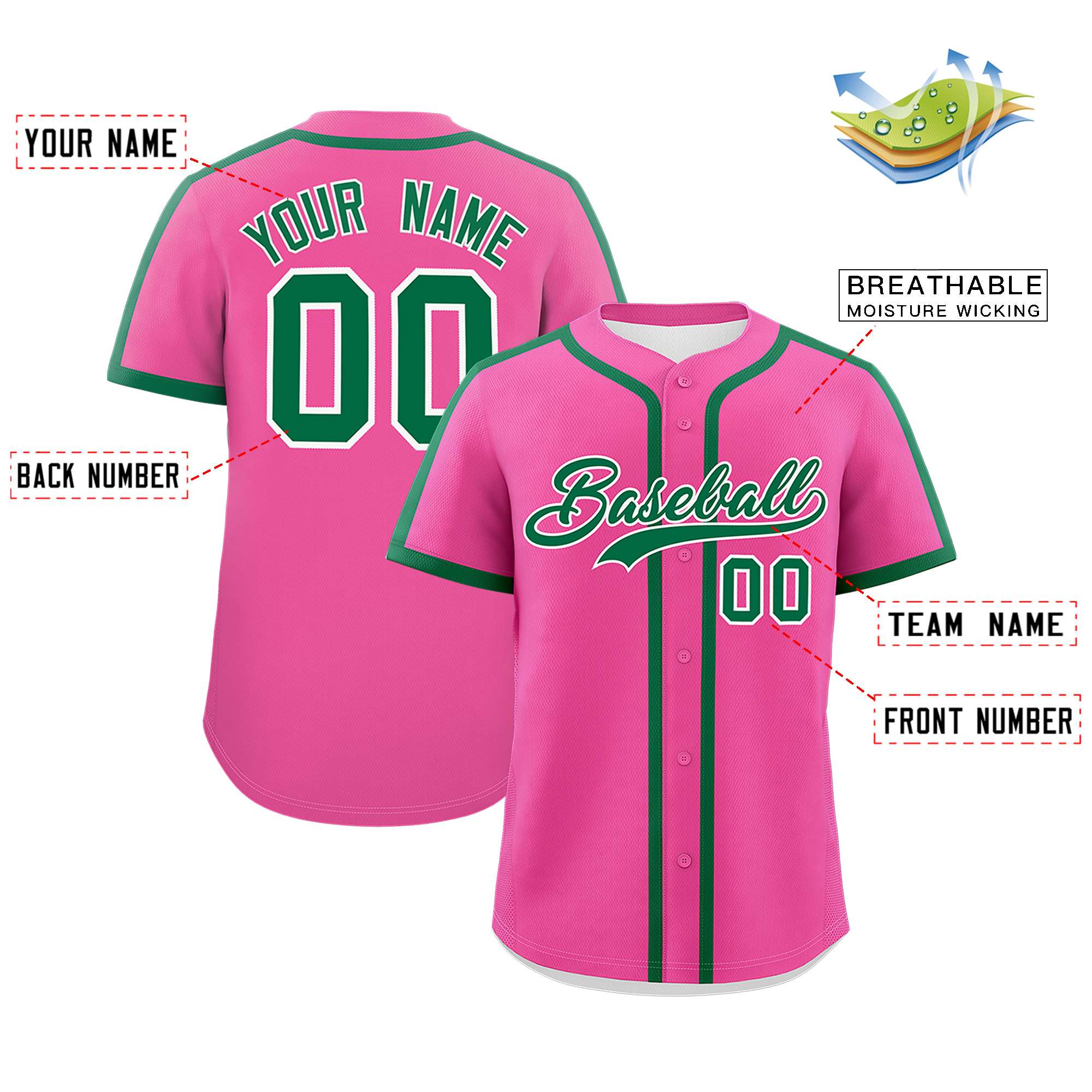 Custom Pink Kelly Green Personalized Classic Authentic Baseball Jersey