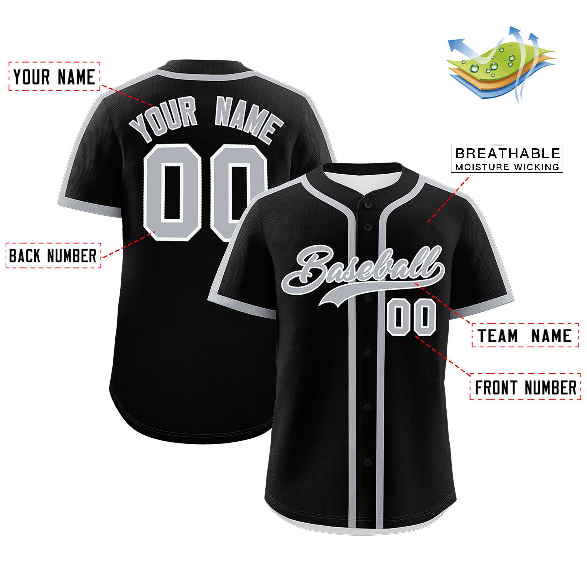 Custom Black Gray Personalized Classic Authentic Baseball Jersey