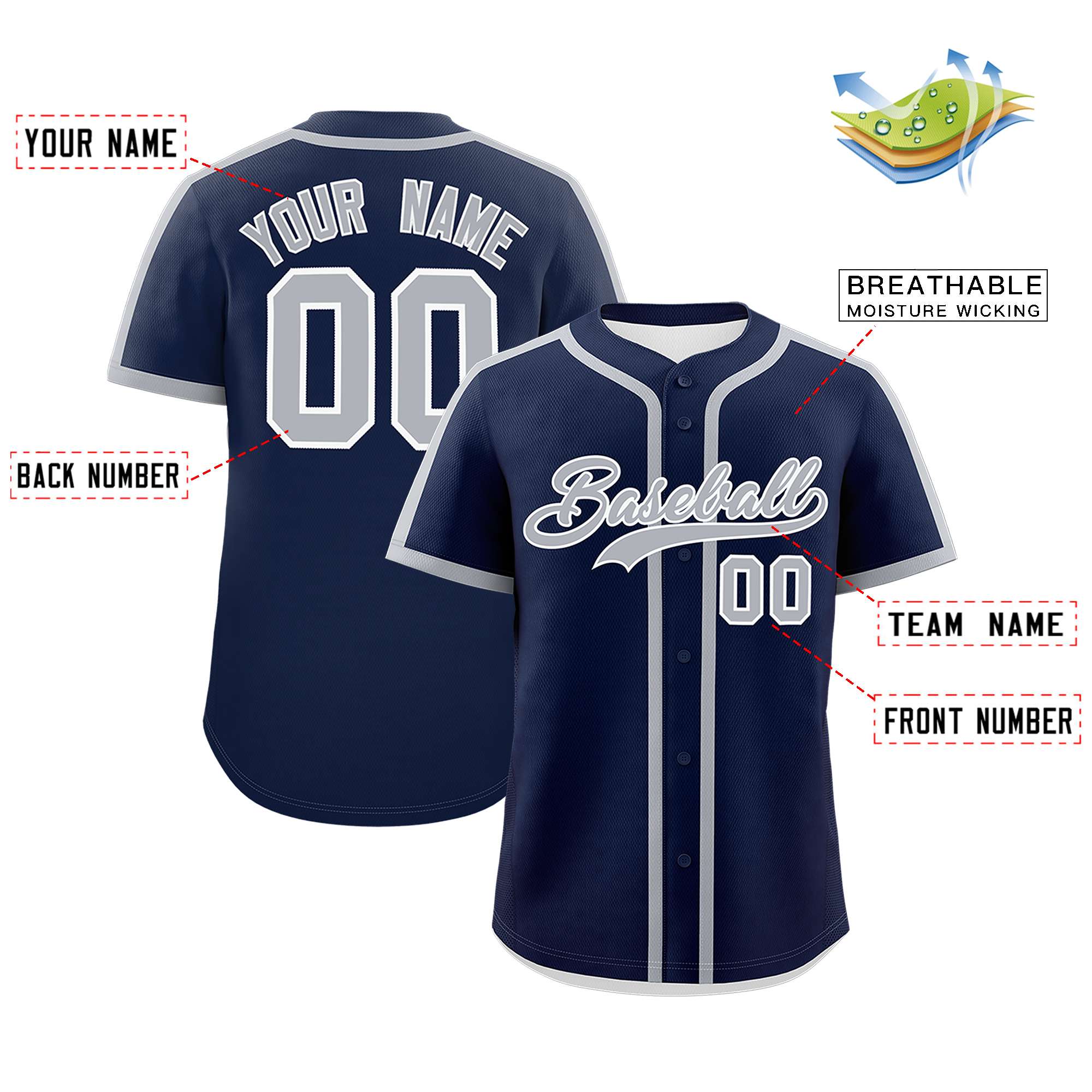 Custom Navy Gray Personalized Classic Authentic Baseball Jersey