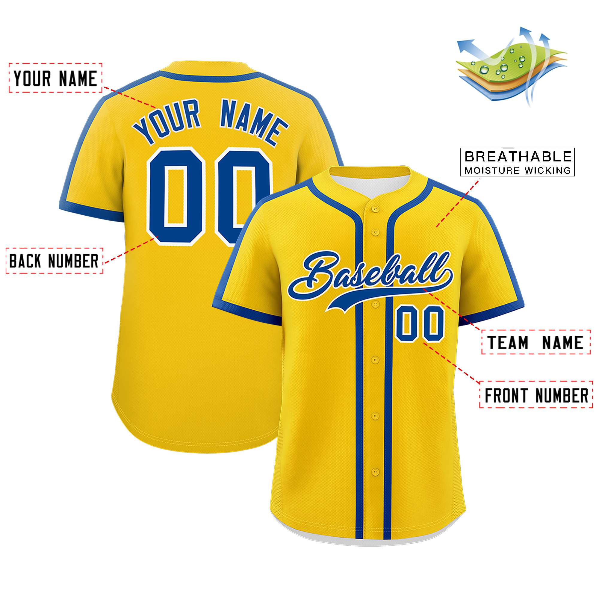 Custom Gold Royal Personalized Classic Authentic Baseball Jersey