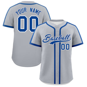 Custom Gray Royal Personalized Classic Authentic Baseball Jersey