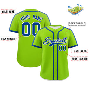 Custom Neon Green Royal Personalized Classic Authentic Baseball Jersey