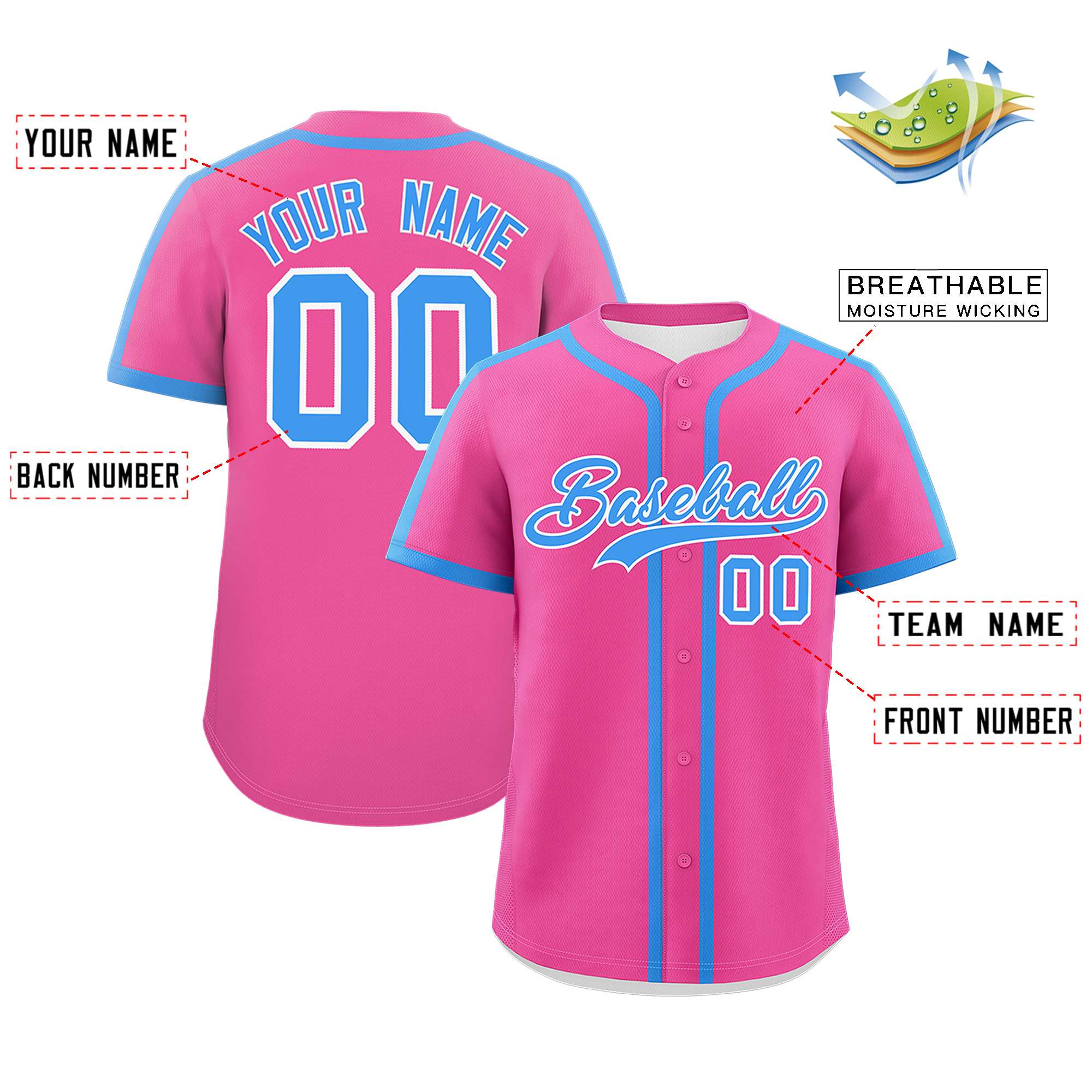 Custom Pink Powder Blue Personalized Classic Authentic Baseball Jersey