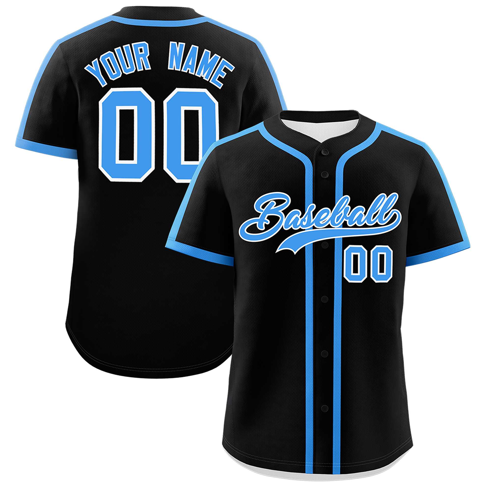 Custom Black Powder Blue Personalized Classic Authentic Baseball Jersey