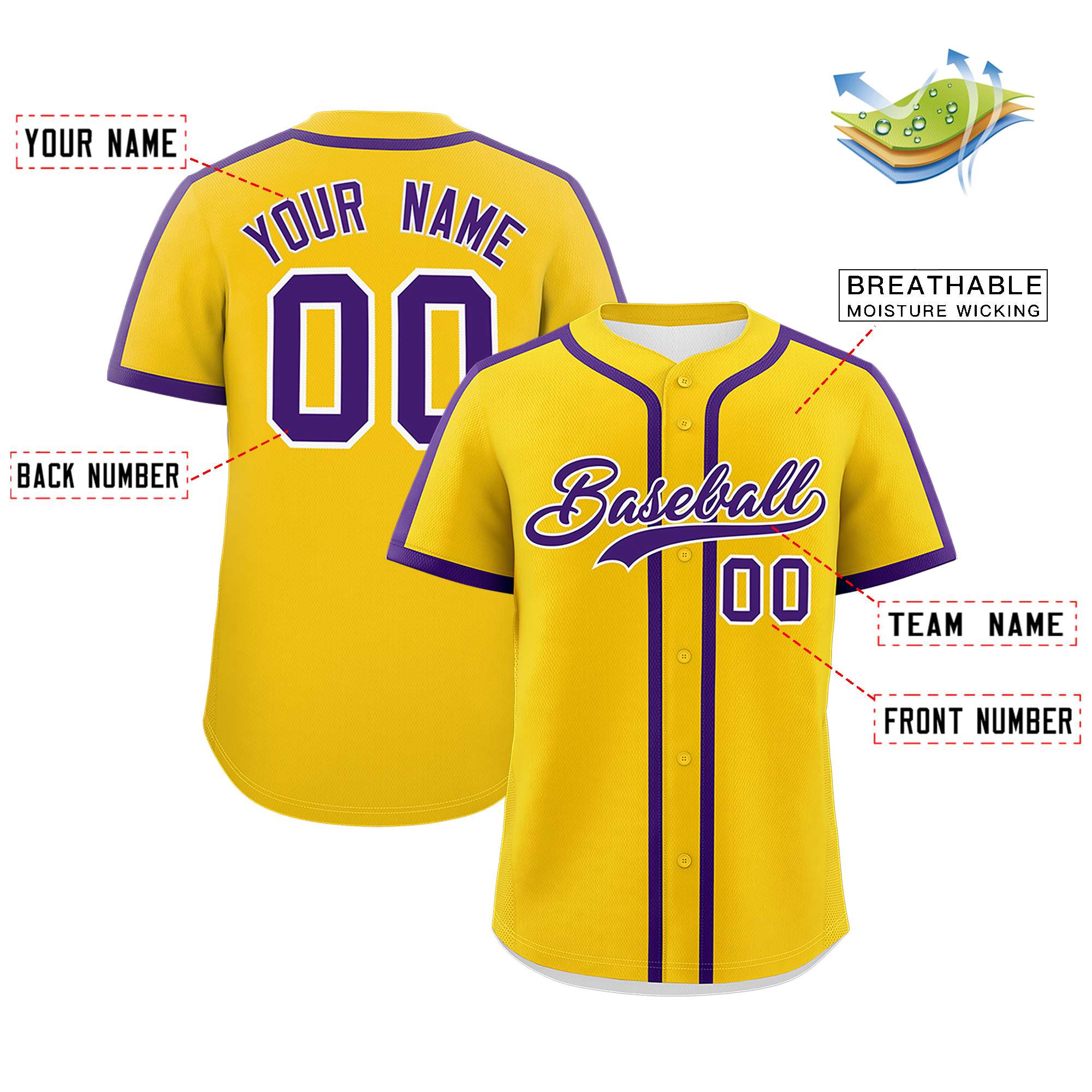 Custom Gold Purple Personalized Classic Authentic Baseball Jersey