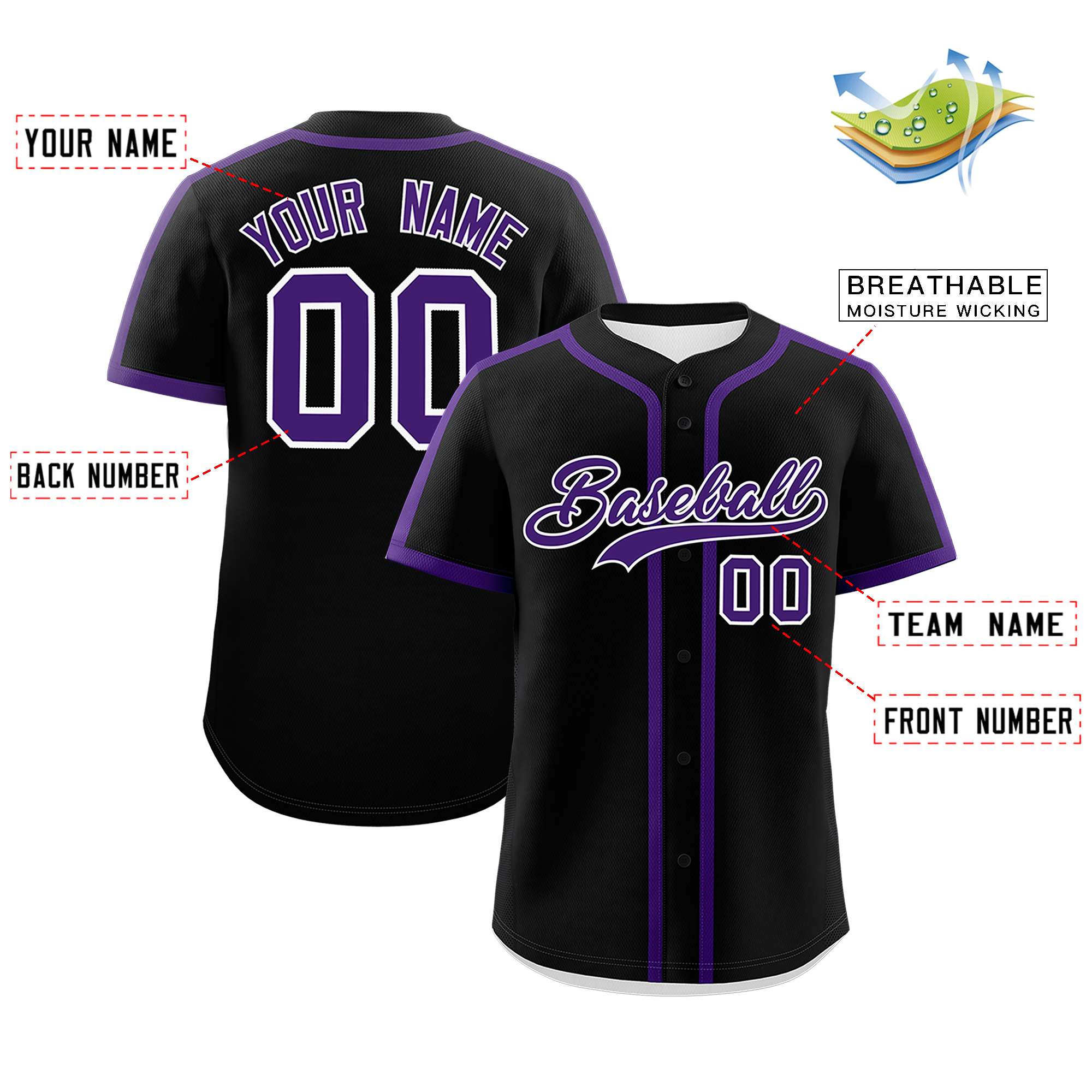 Custom Black Purple Personalized Classic Authentic Baseball Jersey