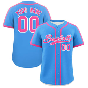 Custom Powder Blue Pink Personalized Classic Authentic Baseball Jersey