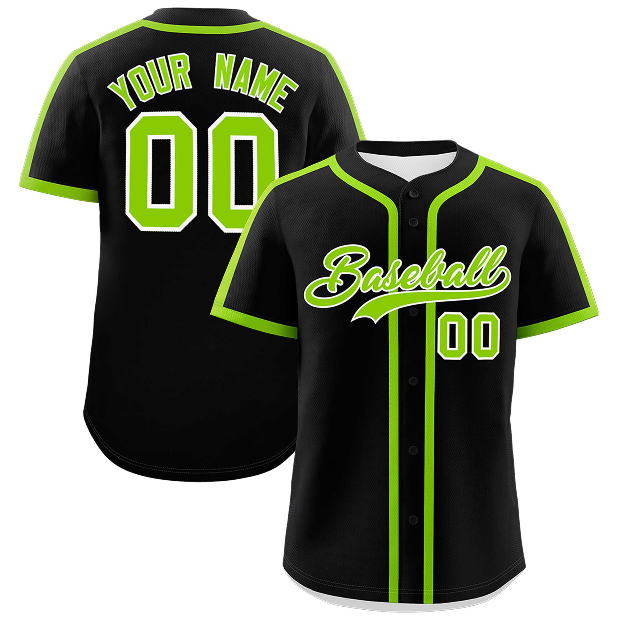 Custom Black Neon Green Personalized Classic Authentic Baseball Jersey