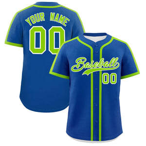 Custom Royal Neon Green Personalized Classic Authentic Baseball Jersey