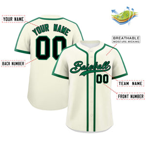 Custom Cream Kelly Green Personalized Classic Authentic Baseball Jersey