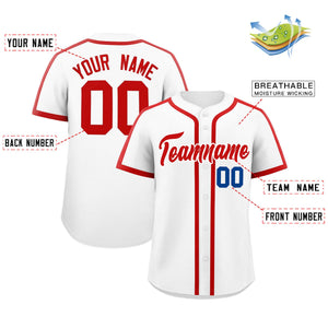 Custom White Red Personalized Classic Authentic Baseball Jersey