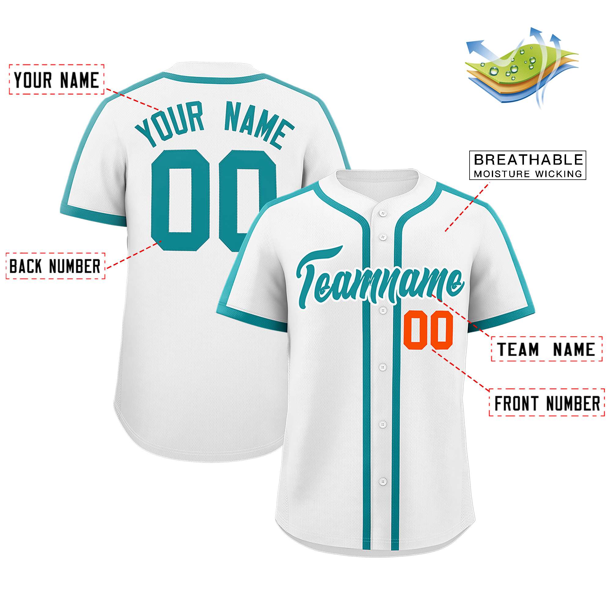 Custom White Aqua Personalized Classic Authentic Baseball Jersey