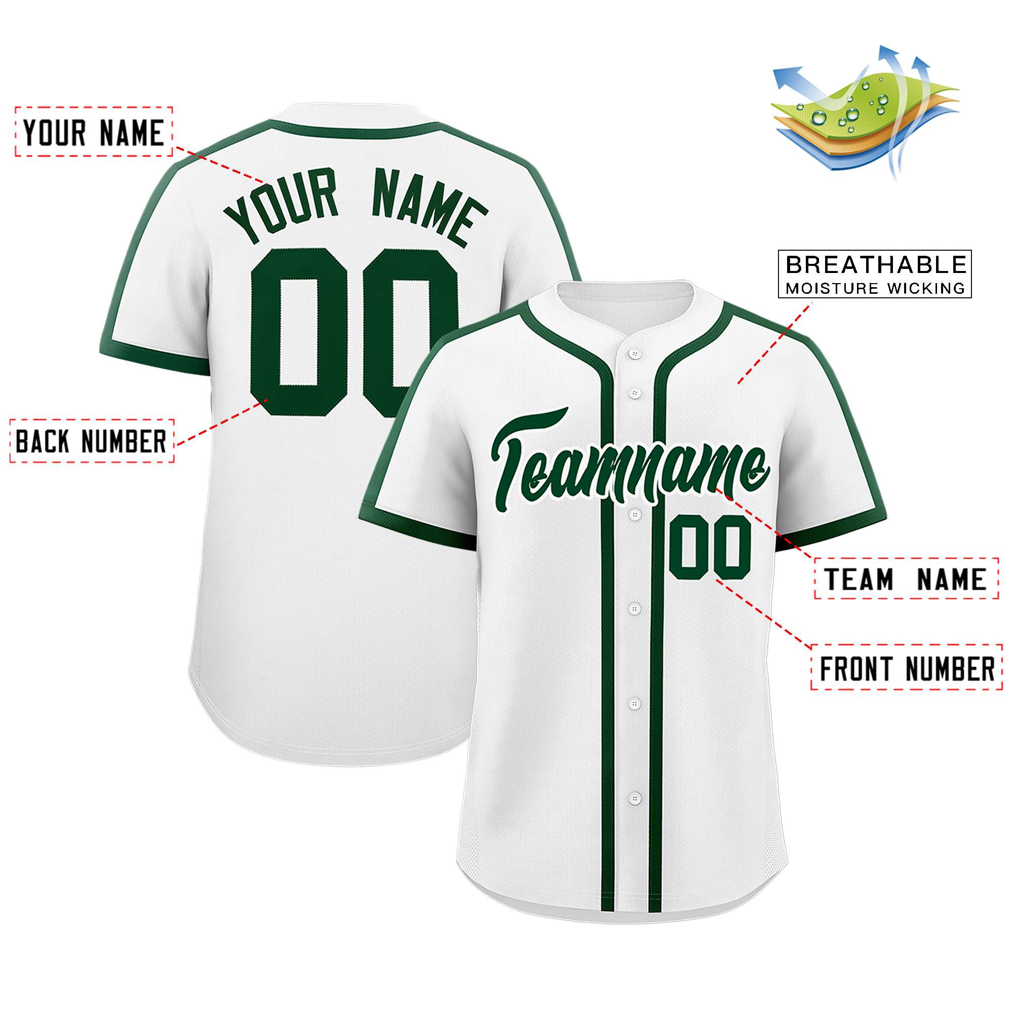 Custom White Green Personalized Classic Authentic Baseball Jersey