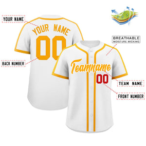 Custom White Yellow Personalized Classic Authentic Baseball Jersey