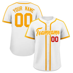 Custom White Yellow Personalized Classic Authentic Baseball Jersey