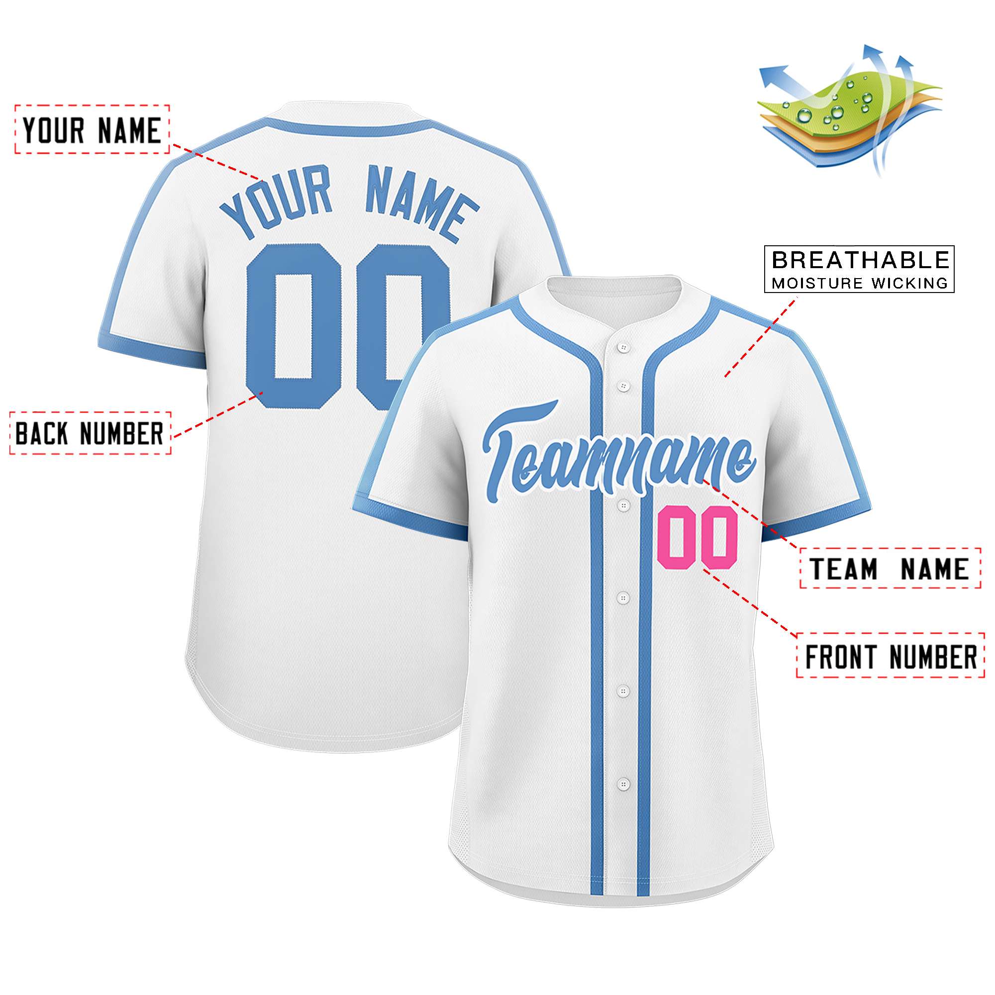 Custom White Light Blue Personalized Classic Authentic Baseball Jersey