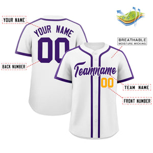 Custom White Purple Personalized Classic Authentic Baseball Jersey