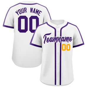 Custom White Purple Personalized Classic Authentic Baseball Jersey