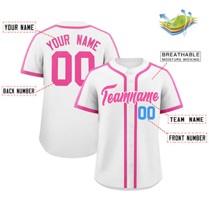 Custom White Pink Personalized Classic Authentic Baseball Jersey