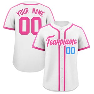 Custom White Pink Personalized Classic Authentic Baseball Jersey