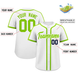 Custom White Neon Green Personalized Classic Authentic Baseball Jersey