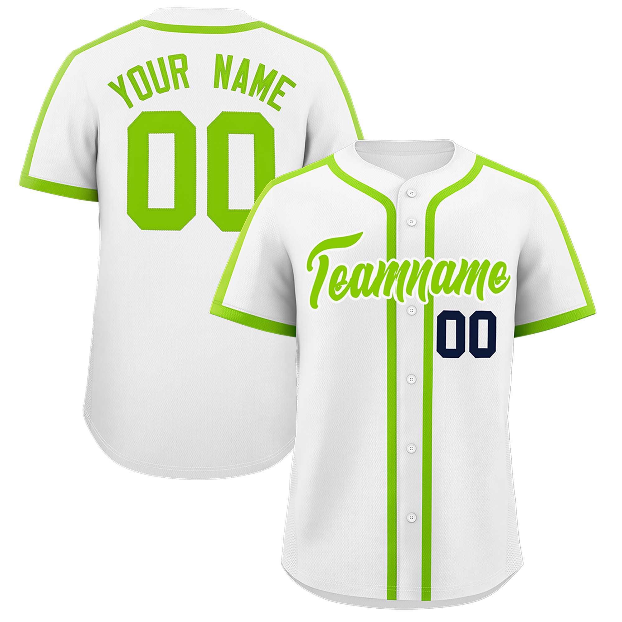 Custom White Neon Green Personalized Classic Authentic Baseball Jersey