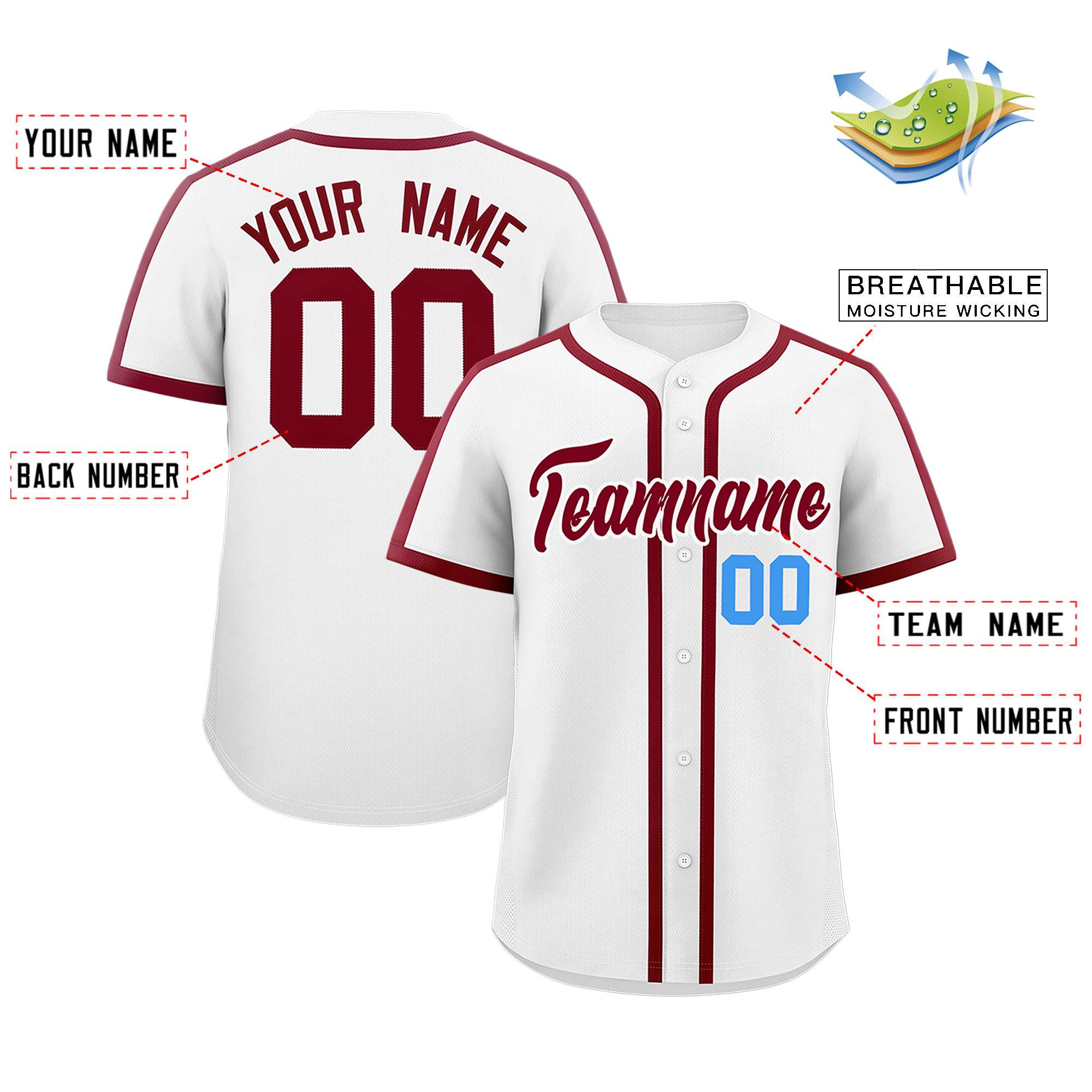 Custom White Crimson Personalized Classic Authentic Baseball Jersey