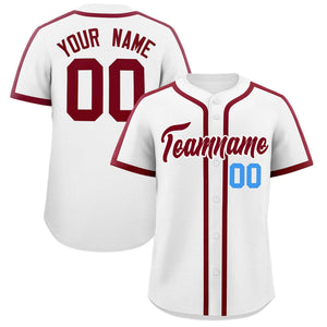 Custom White Crimson Personalized Classic Authentic Baseball Jersey