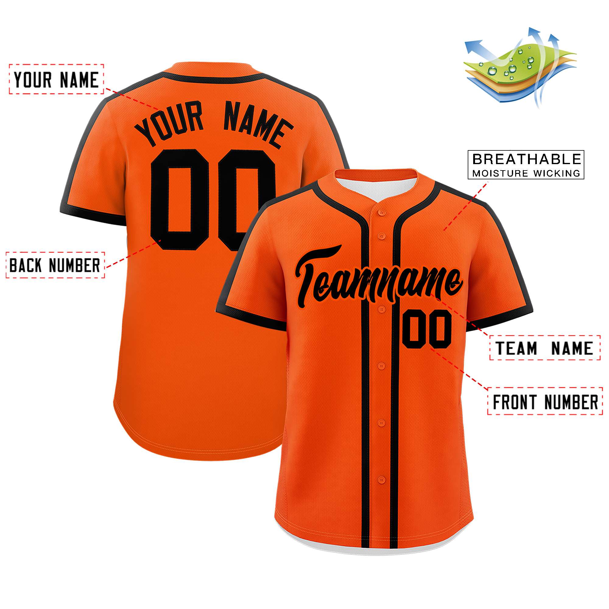 Custom Orange Black Personalized Classic Authentic Baseball Jersey