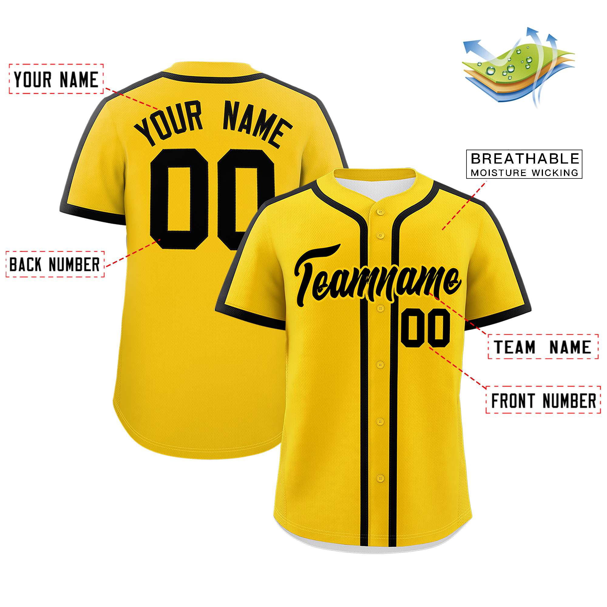 Custom Gold Black Personalized Classic Authentic Baseball Jersey