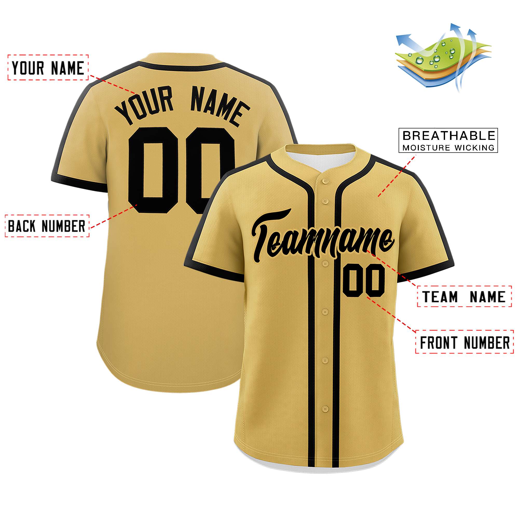 Custom Old Gold Black Personalized Classic Authentic Baseball Jersey