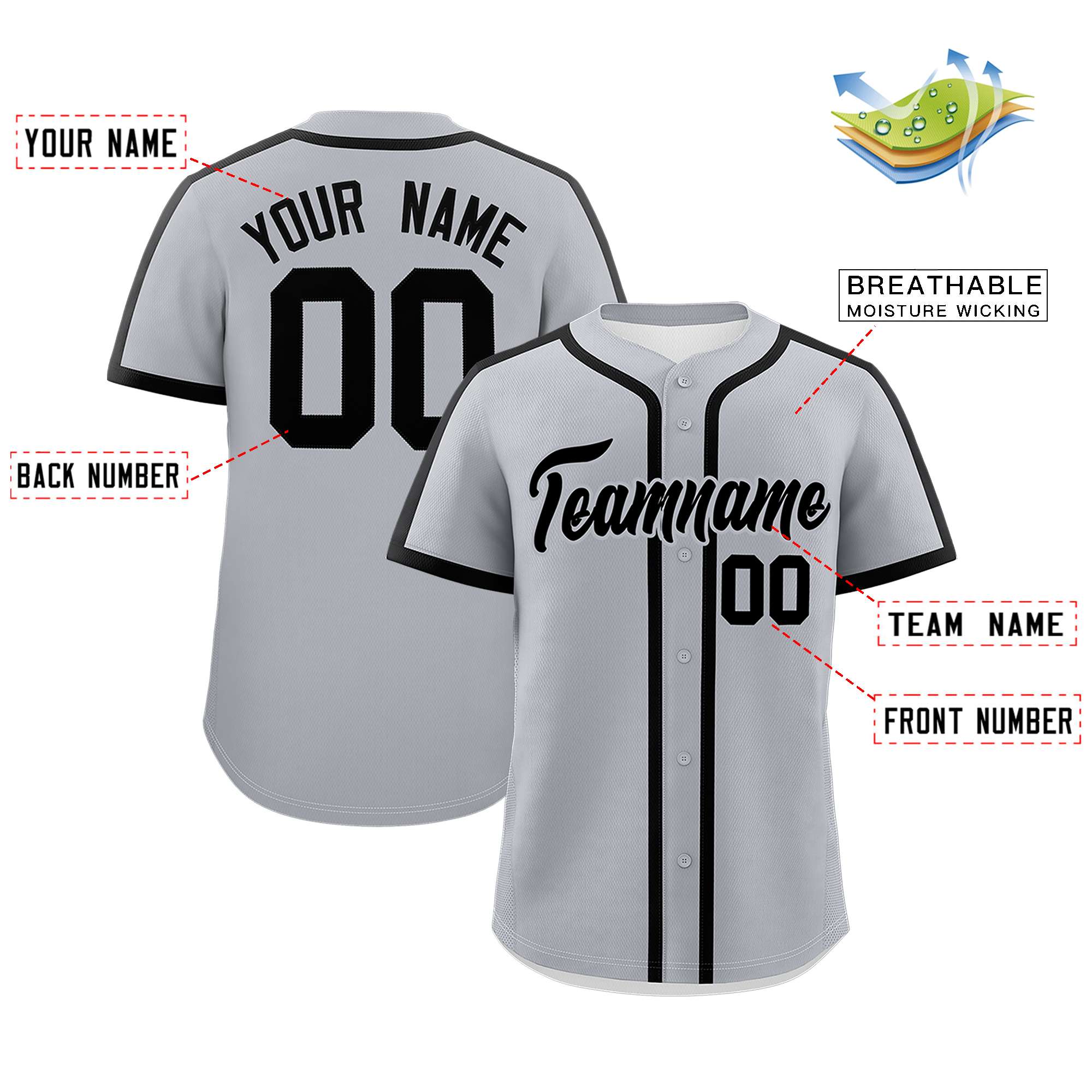 Custom Gray Black Personalized Classic Authentic Baseball Jersey