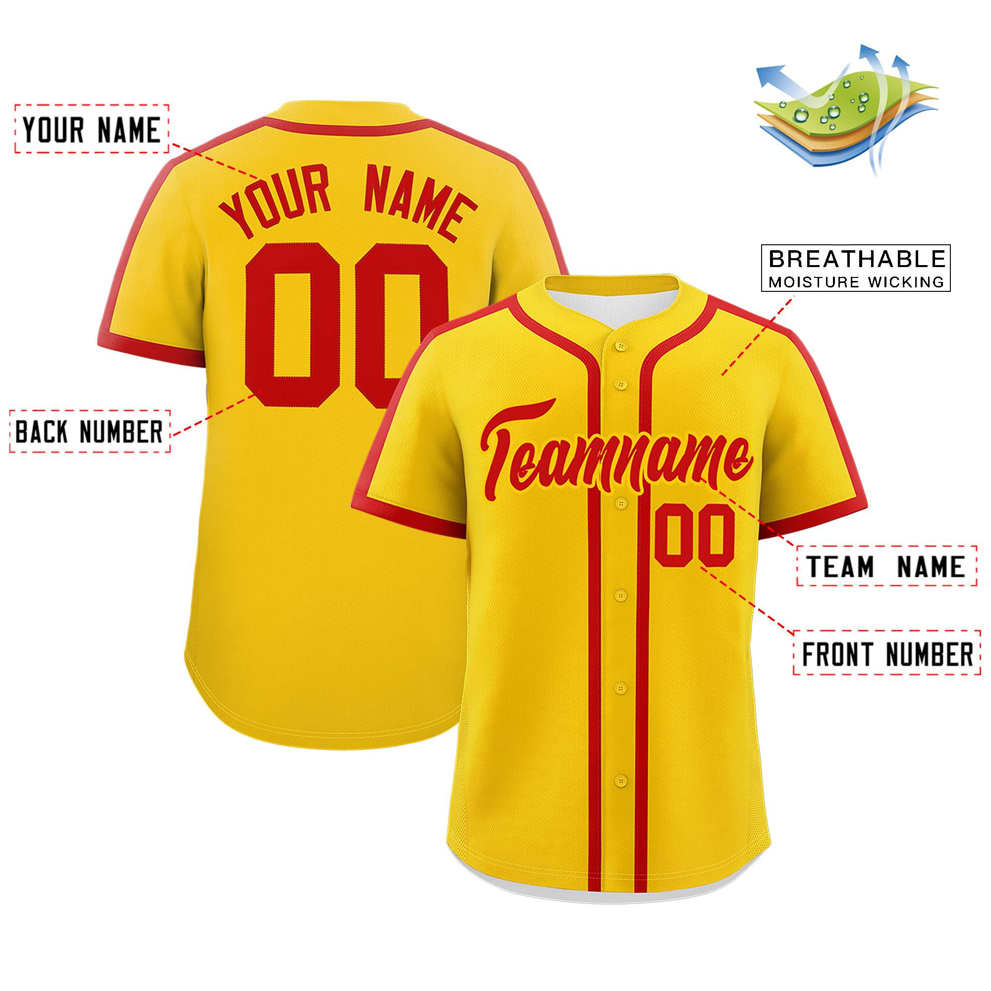 Custom Gold Red Personalized Classic Authentic Baseball Jersey