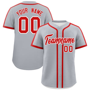 Custom Gray Red Personalized Classic Authentic Baseball Jersey