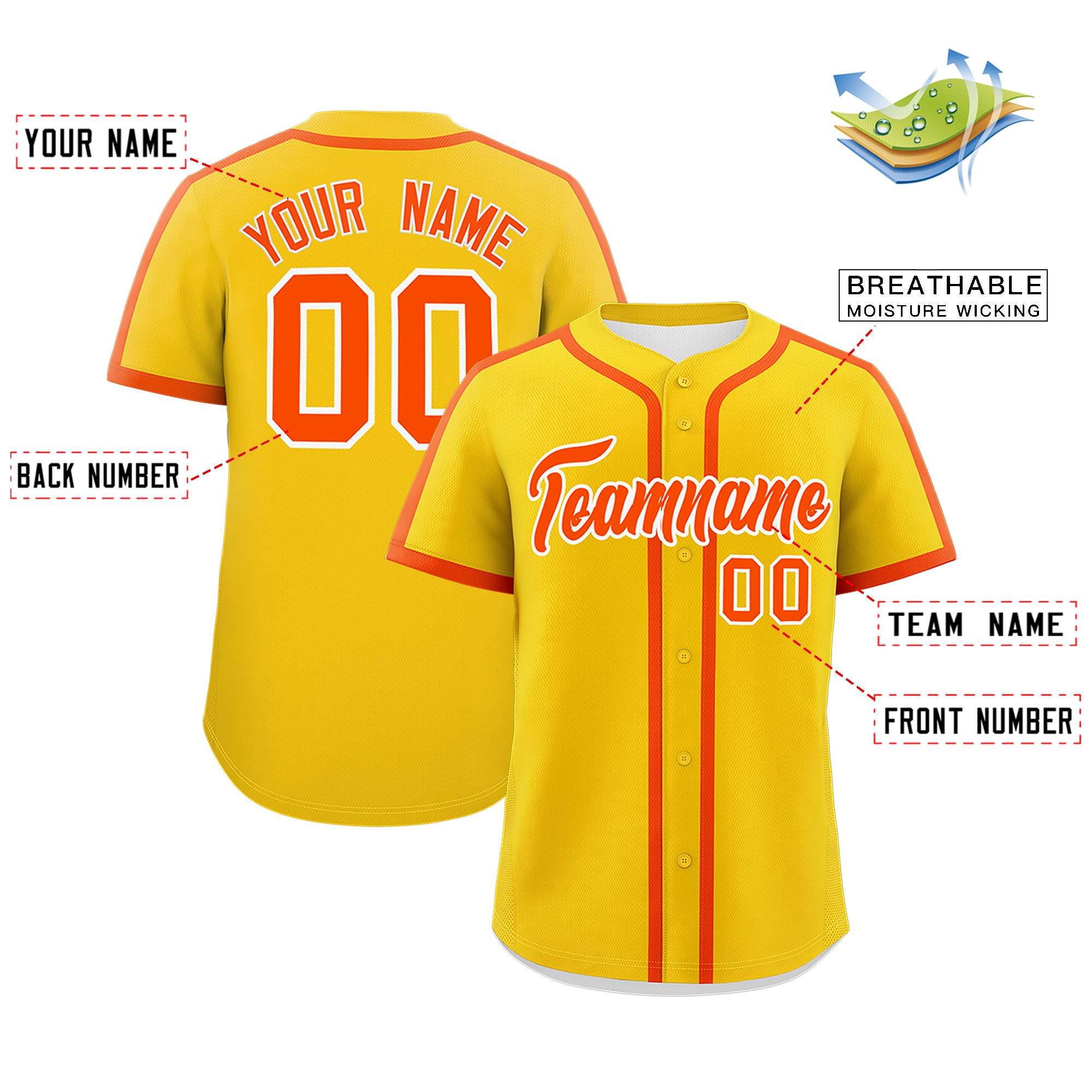 Custom Gold Orange Personalized Classic Authentic Baseball Jersey