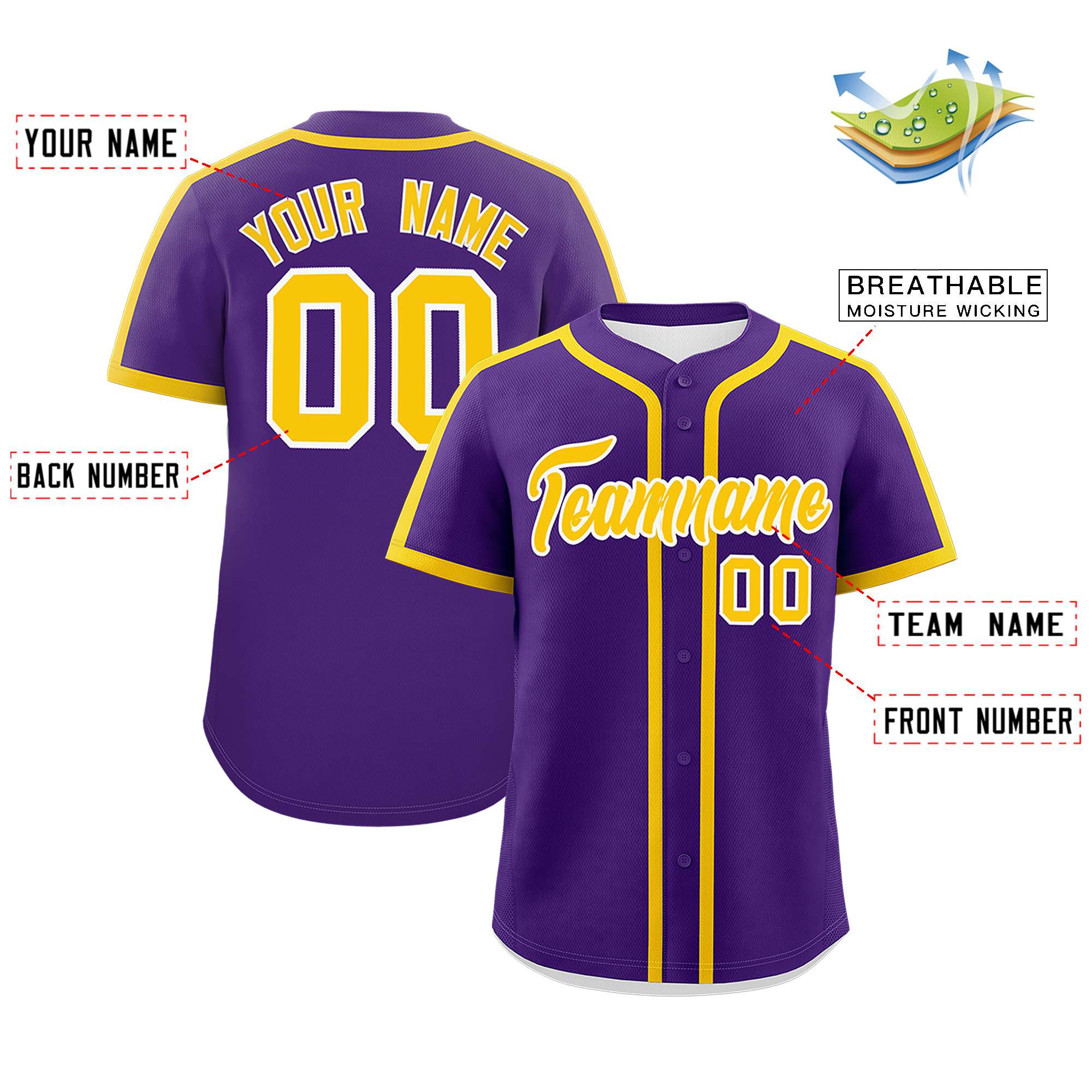 Custom Purple Gold Personalized Classic Authentic Baseball Jersey