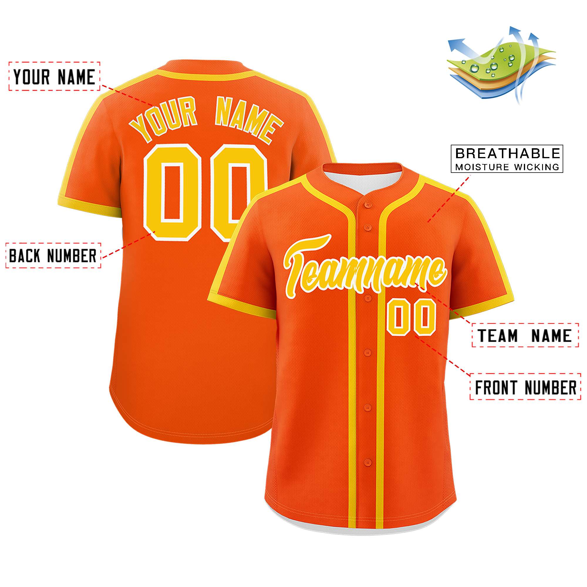 Custom Orange Gold Personalized Classic Authentic Baseball Jersey