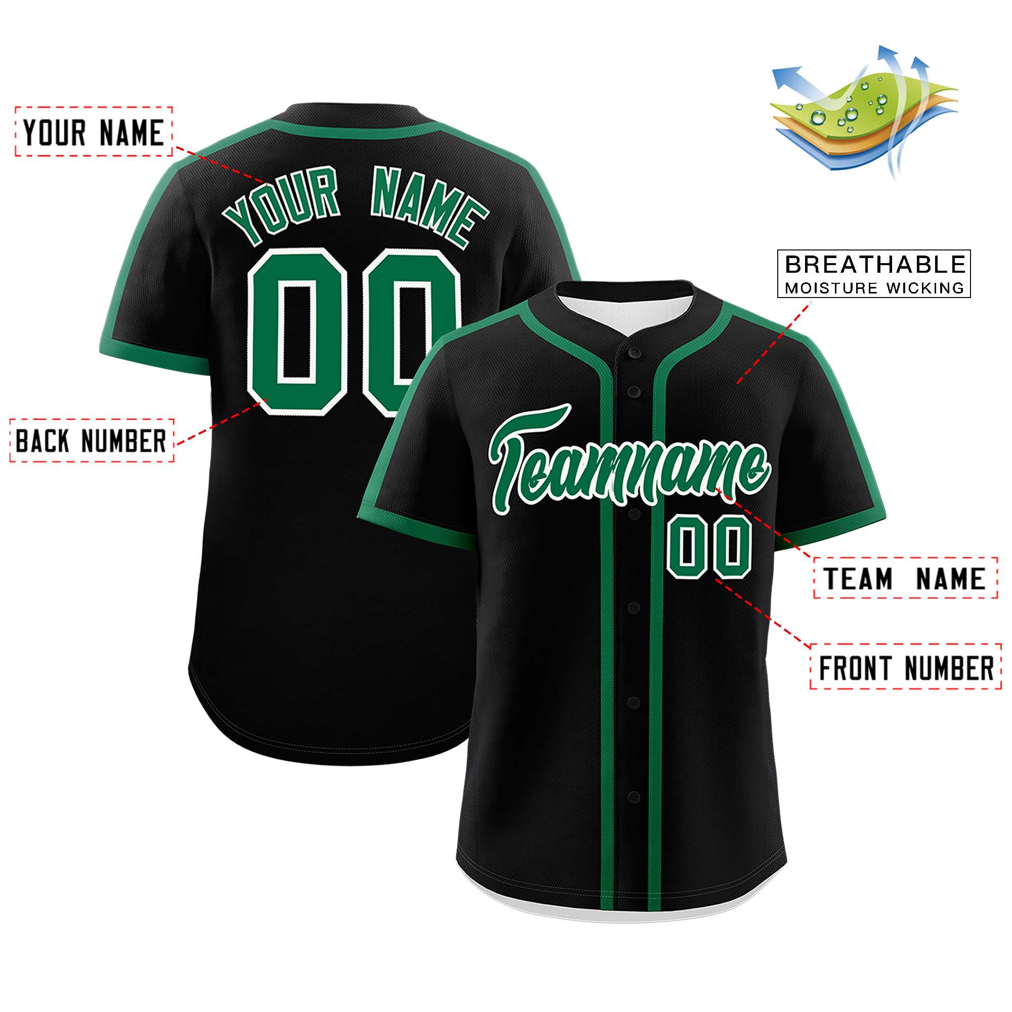 Custom Black Kelly Green Personalized Classic Authentic Baseball Jersey