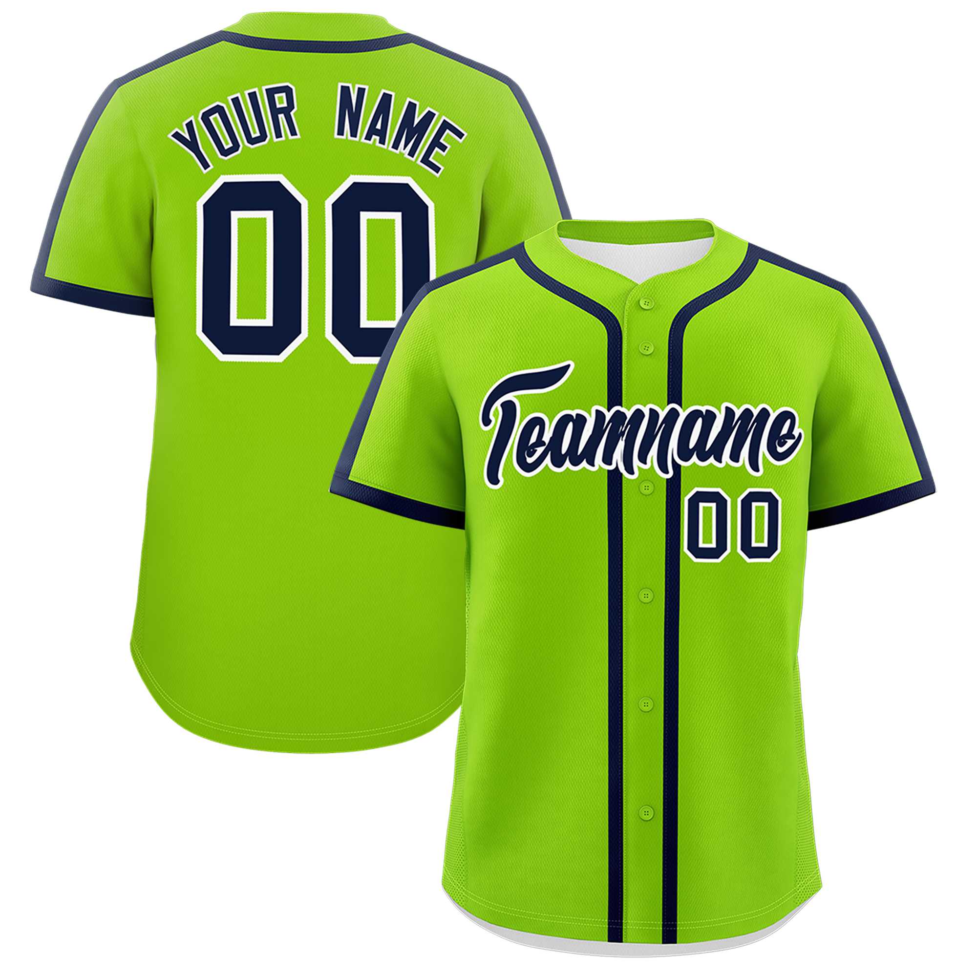 Custom Neon Green Navy Personalized Classic Authentic Baseball Jersey