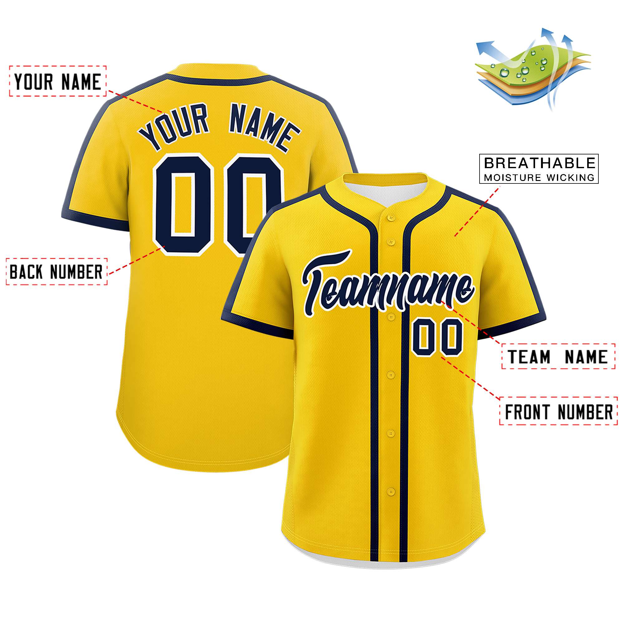 Custom Gold Navy Personalized Classic Authentic Baseball Jersey