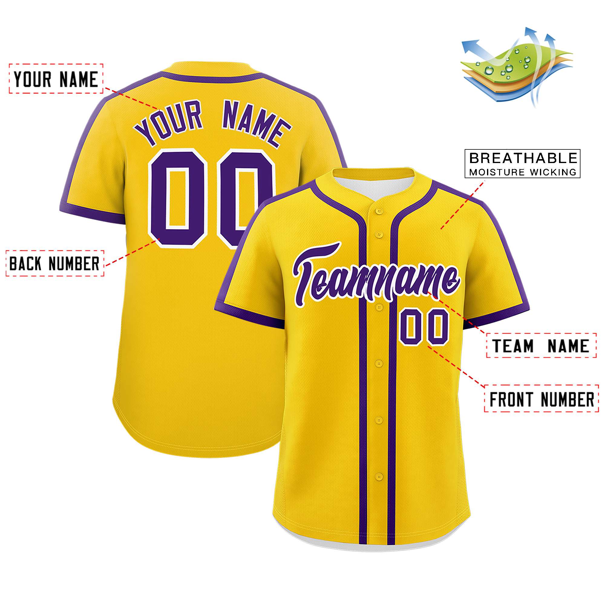 Custom Gold Purple Personalized Classic Authentic Baseball Jersey