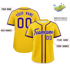 Custom Gold Purple Personalized Classic Authentic Baseball Jersey