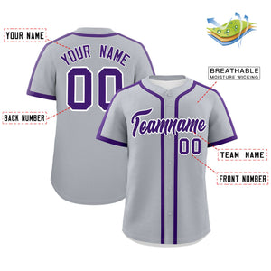 Custom Gray Purple Personalized Classic Authentic Baseball Jersey