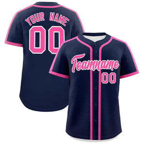 Custom Navy Pink Personalized Classic Authentic Baseball Jersey